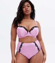 New Look Curves Mid Pink Floral Lace High Waist Briefs
